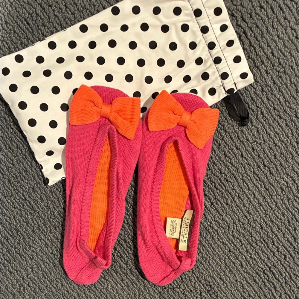 Amicale Cashmere Pink and Orange Knit Slippers